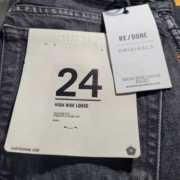 RE/DONE Originals Black High Rise Straight Loose Rigid Distressed Jeans Sz 24 - Picture 8 of 10